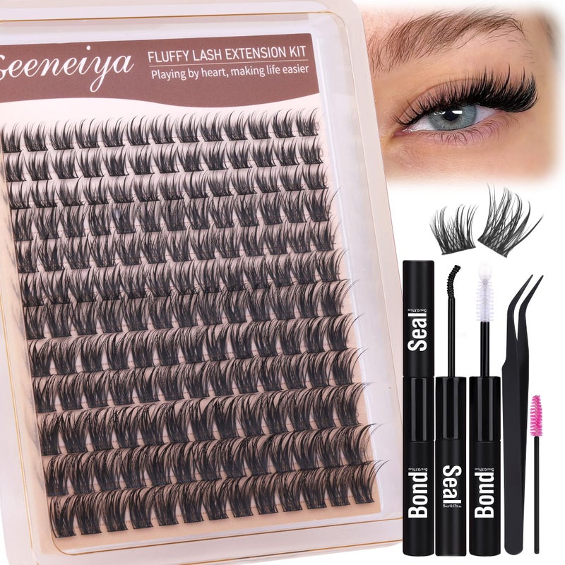 Geeneiya Wispy Lash Clusters Kit D Curl Eyelash Clusters Wispy 1018MM DIY Lash Extension Kit Volume Cluster Eyelash Extensions Kit Individual Lashes with Waterproof Lash Bond and Seal for Beginners